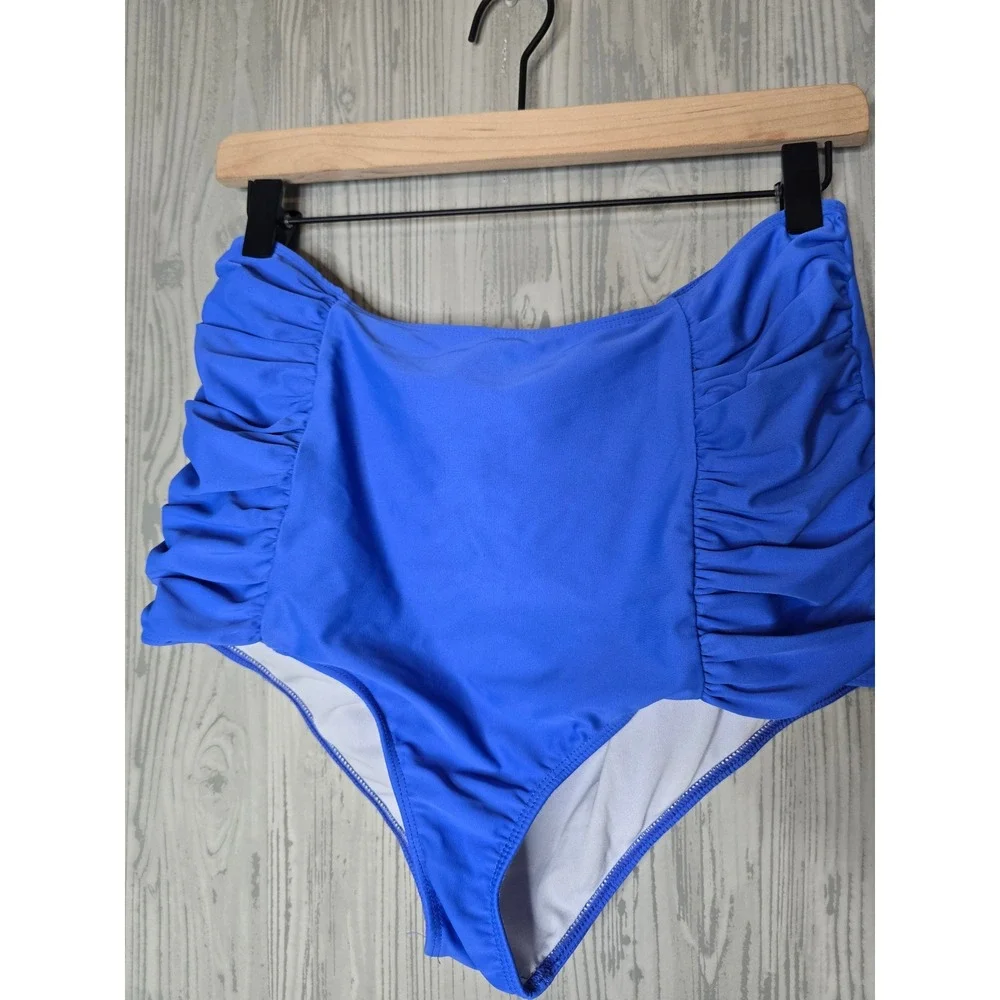 Kortni Jean Royal Blue Ruched High Waisted Bikini Swim Bottoms Womens XL - Picture 1 of 4